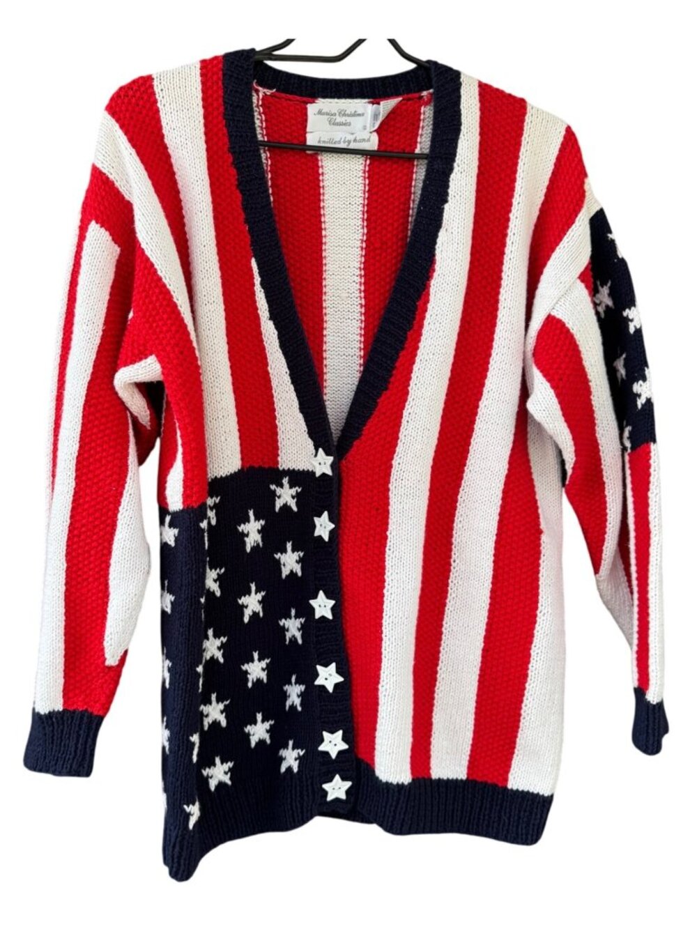 Marisa Christina USA Flag Knit Cardigan Sweater Womens Medium Cotton Ramie